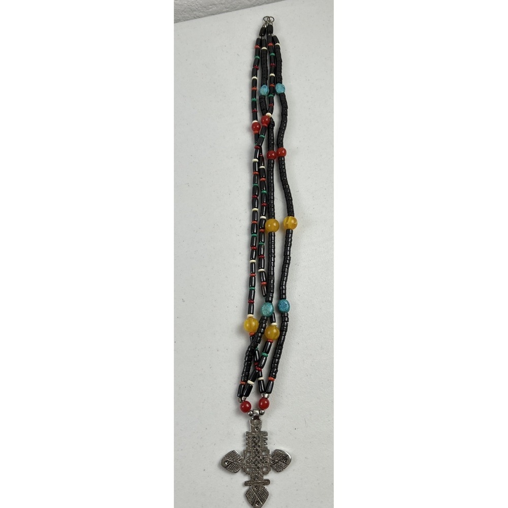 Treska Large‎ Silver Cross Beaded Necklace Layered Statement Piece